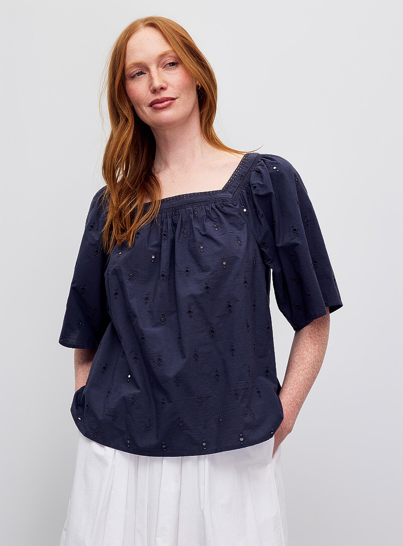 Contemporaine: La blouse &eacute;vas&eacute;e broderie anglaise Blanc pour femme