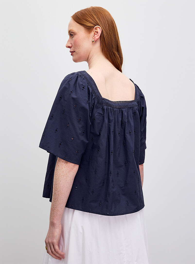 Contemporaine Navy/Midnight Blue Flared broderie anglaise blouse for women