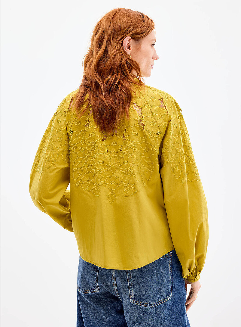 Contemporaine Black Richelieu embroidery stand-collar blouse for women