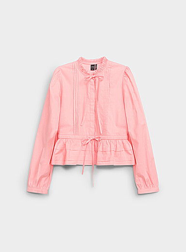 Frill-collar tie peplum blouse
