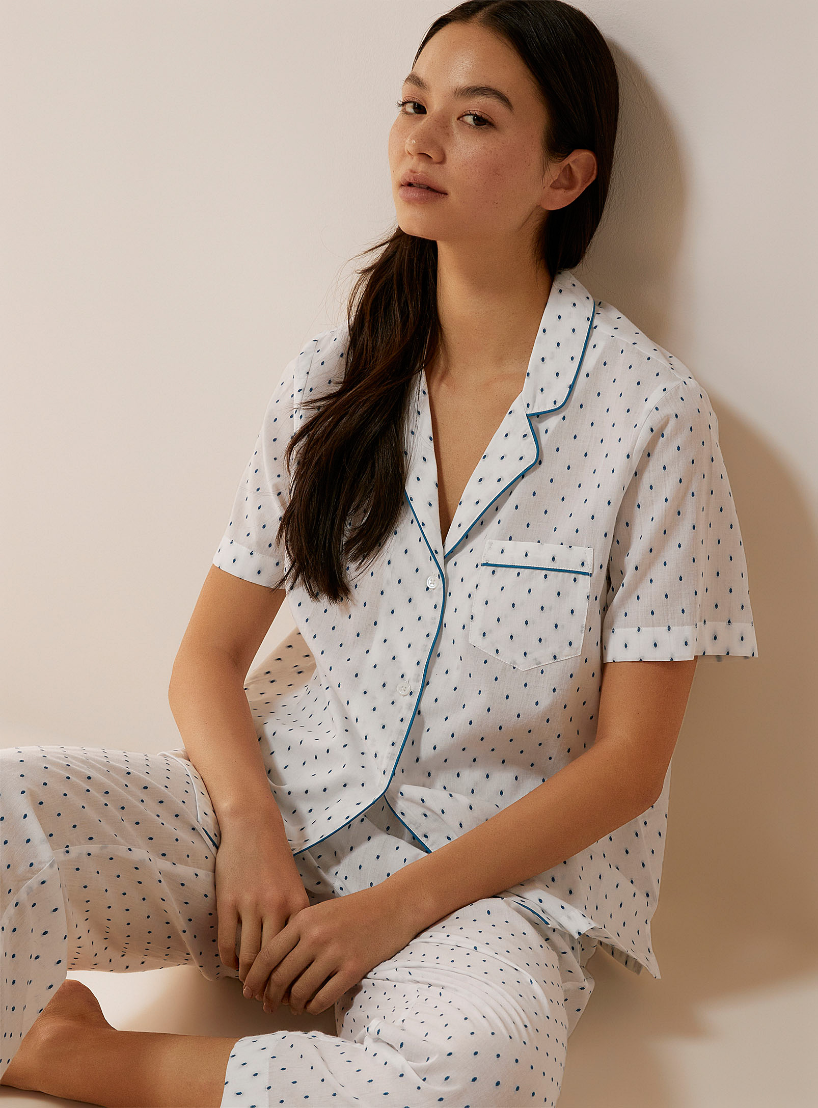 Miiyu Mini Pattern Organic Cotton Pyjama Set In Off White