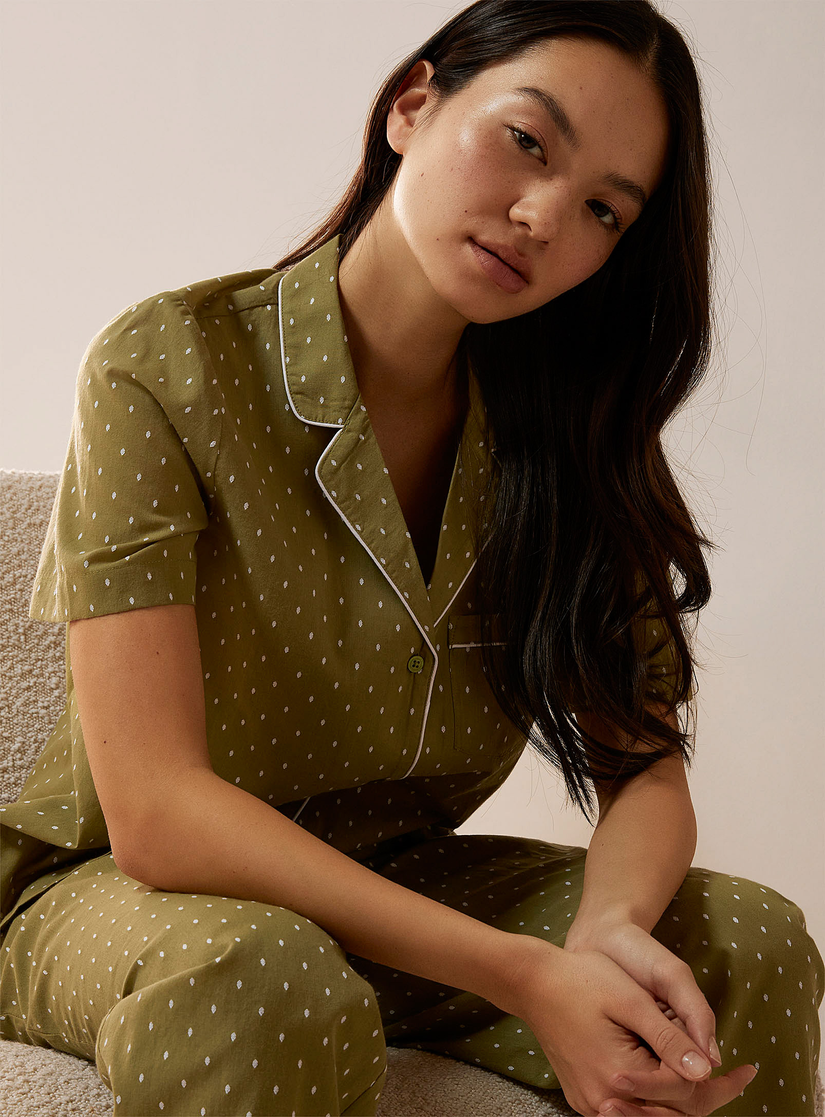 Miiyu Mini Pattern Organic Cotton Pyjama Set In Mint/pistachio Green