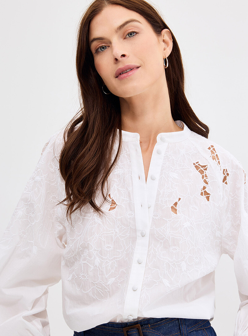 Richelieu embroidery stand-collar blouse product image (primary)