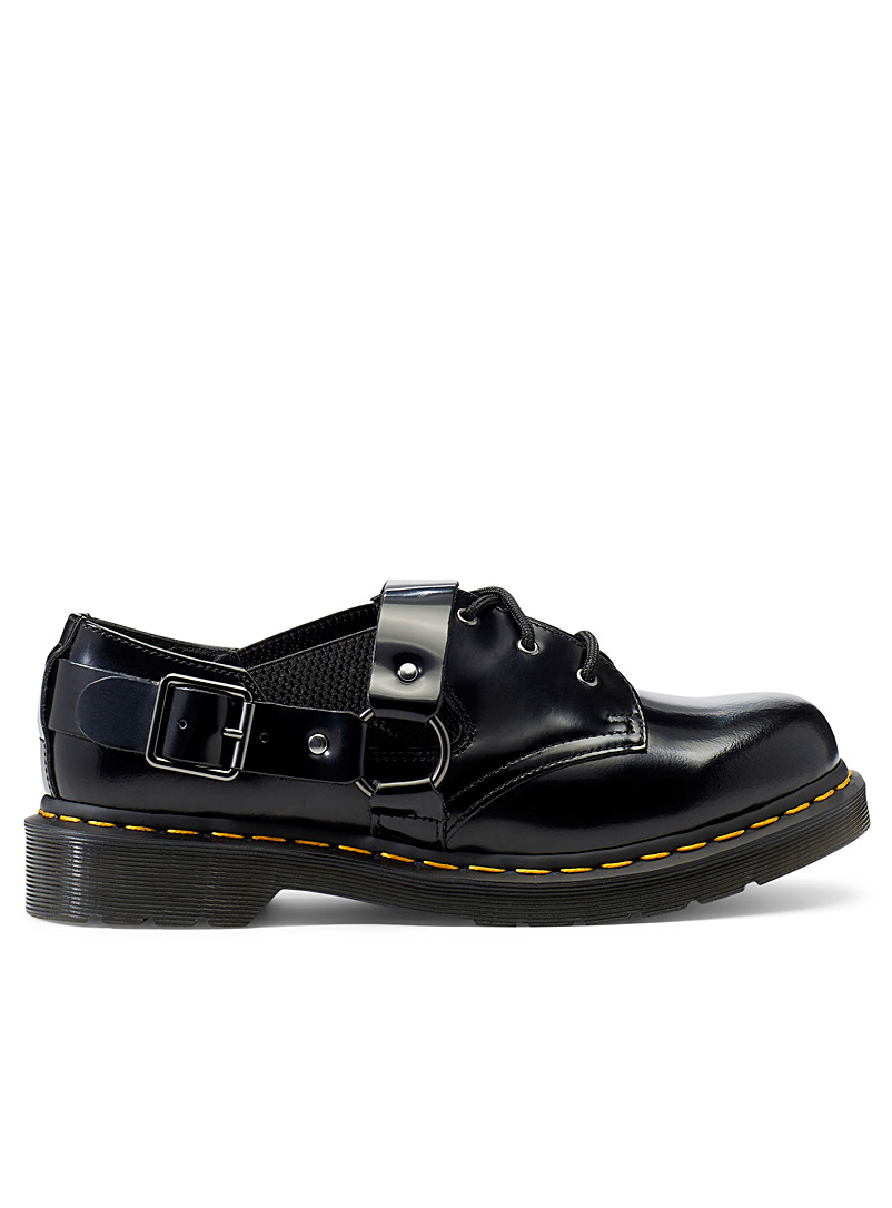 dr martens fulmar black leather harness flat shoes