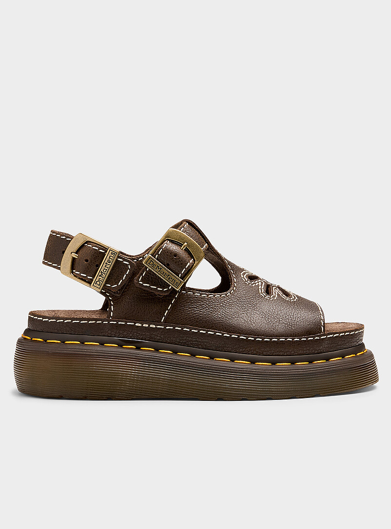 Dr. Martens: La sandale cuir d&eacute;coupe florale Dunnet Femme Brun pour femme
