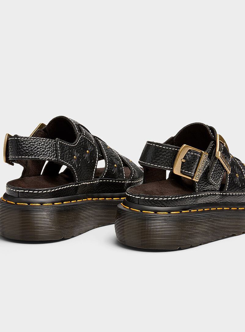 Dr. Martens: La sandale p&ecirc;cheur bout ouvert cuir &agrave; fleurs Wrenlie Femme Noir pour femme