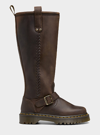 Dr. Martens: La botte haute Anistone cuir brun us&eacute; Chocolat - Espresso pour femme