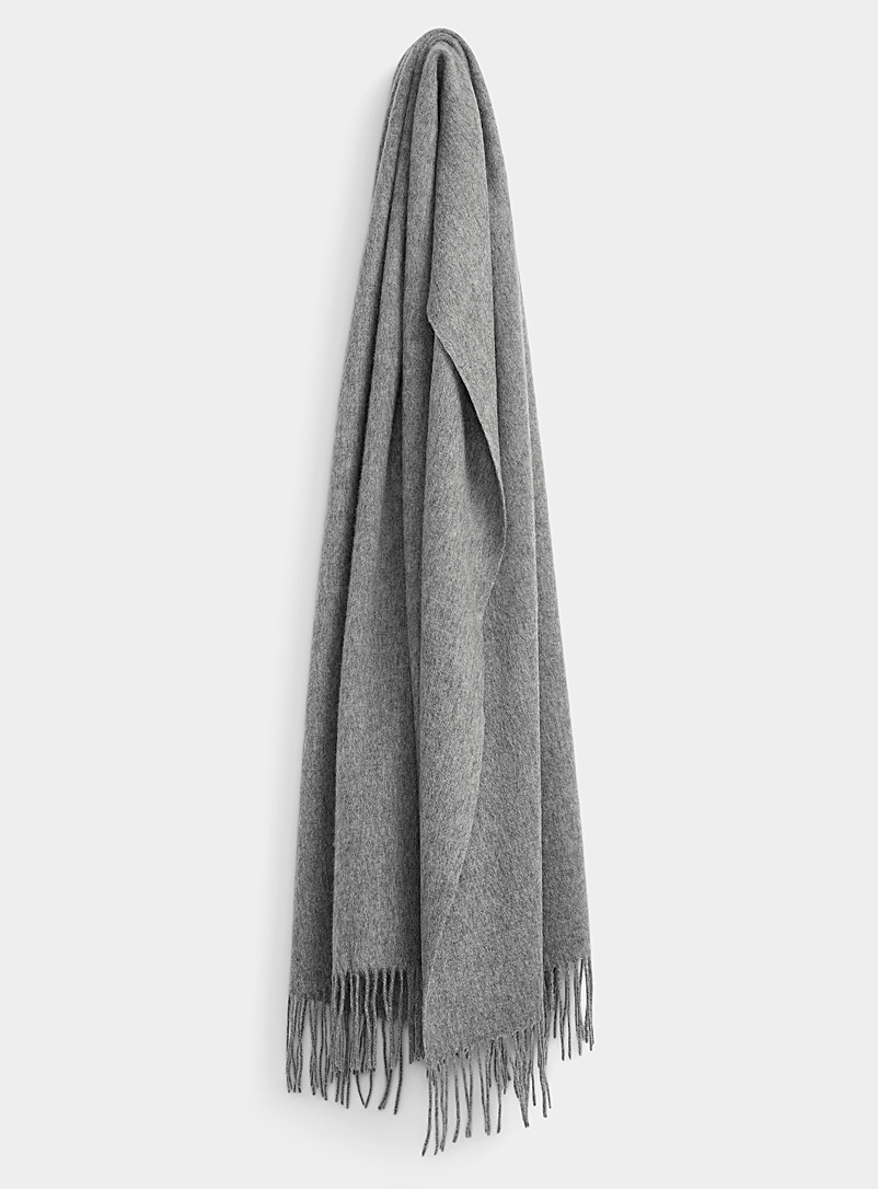 ICHI Grey Pure wool solid scarf for women