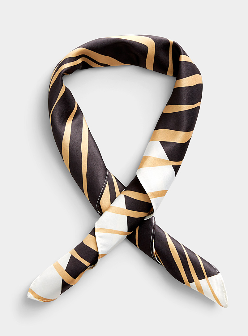 ICHI Patterned Black Sepia wave scarf for women