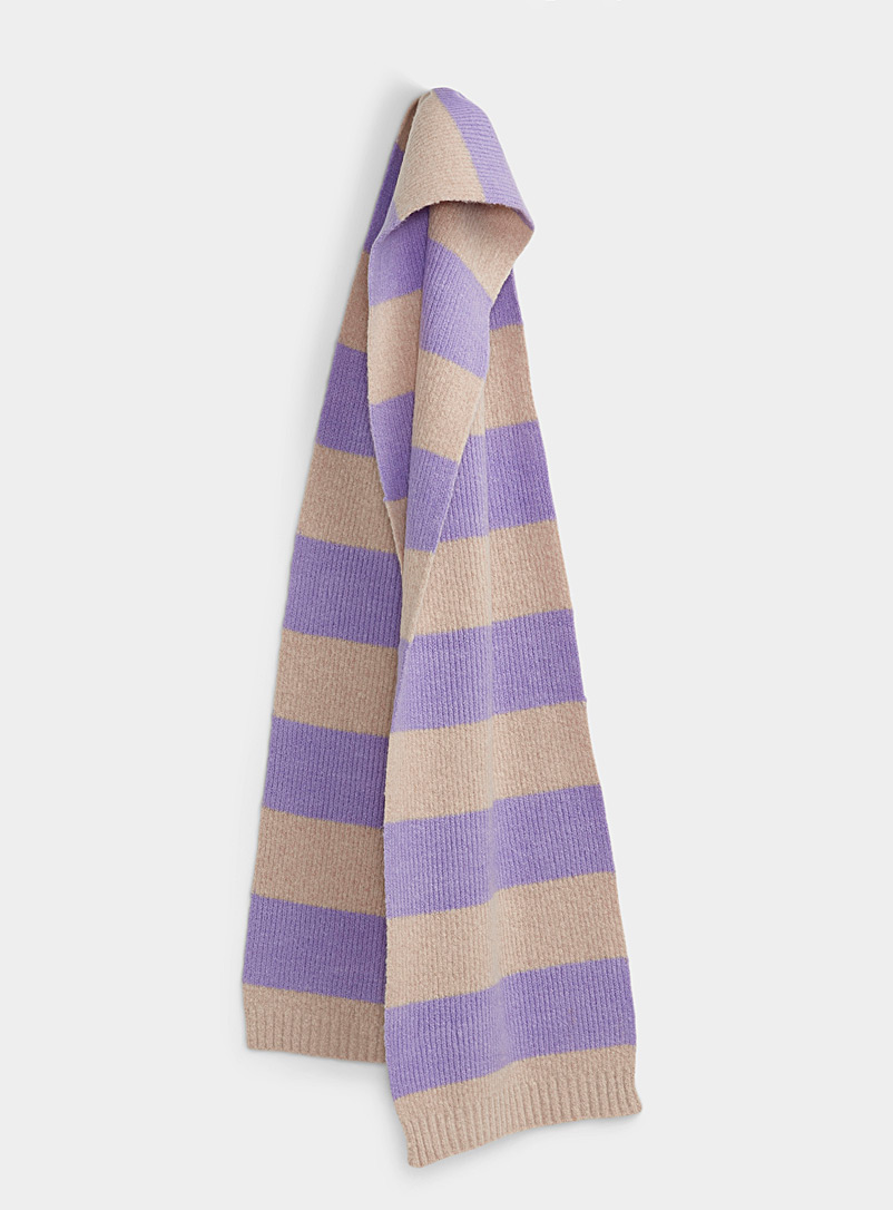 ICHI Lilacs Twin-stripe ribbed scarf for women