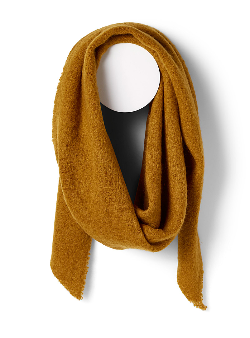 ICHI Medium Brown Asymmetric solid scarf for women