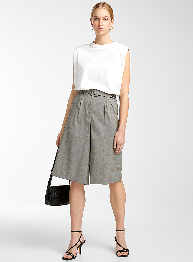 ICHI Grey Belted culottes for women