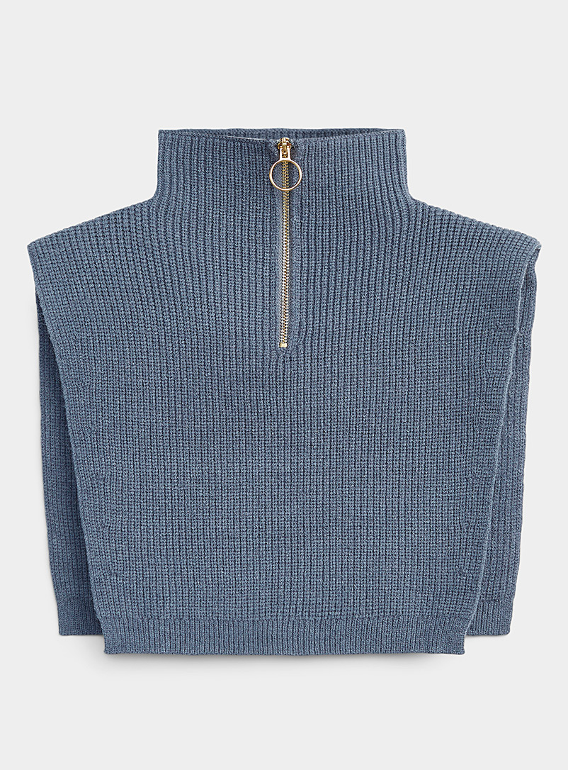 ICHI: Le faux col sur zip métallique tricot côtelé Brun moyen pour femme