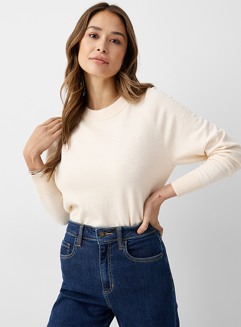 ICHI Ivory White Eco-friendly viscose raglan sweater for women