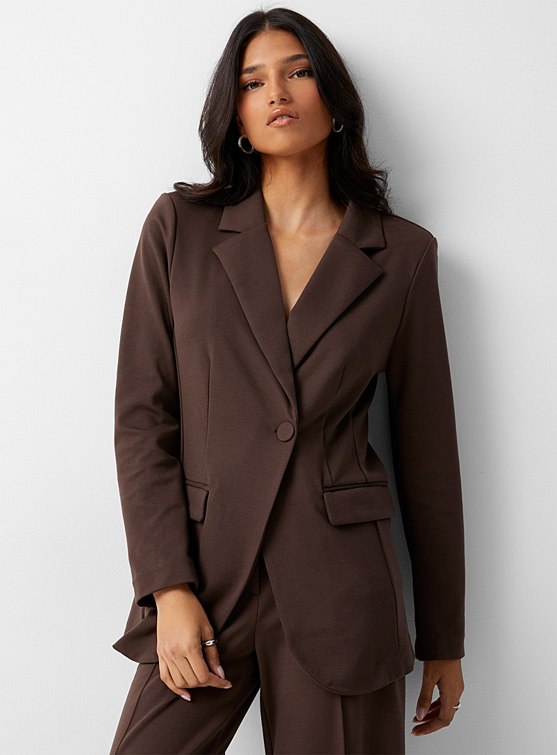 ICHI Brown Supple brown jersey blazer for women