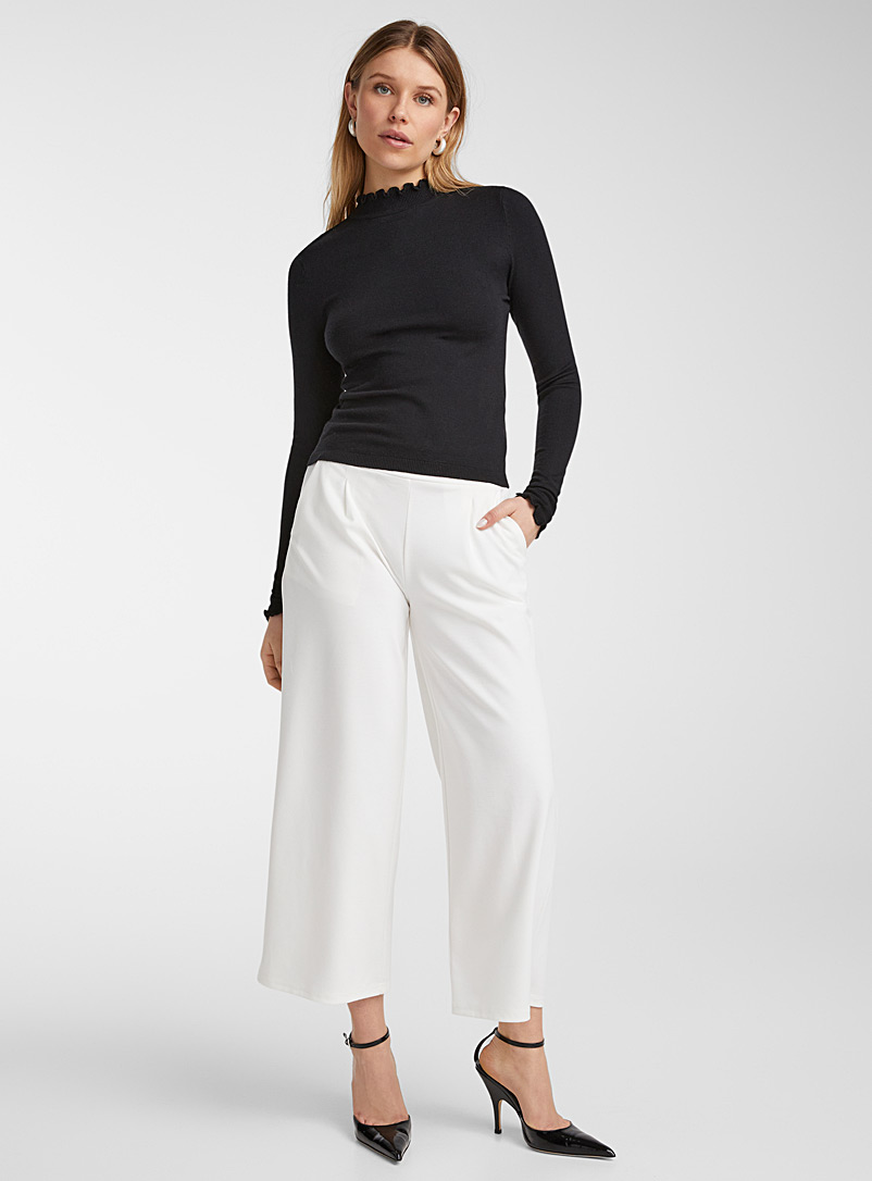 ICHI White Structured jersey cropped pant for women
