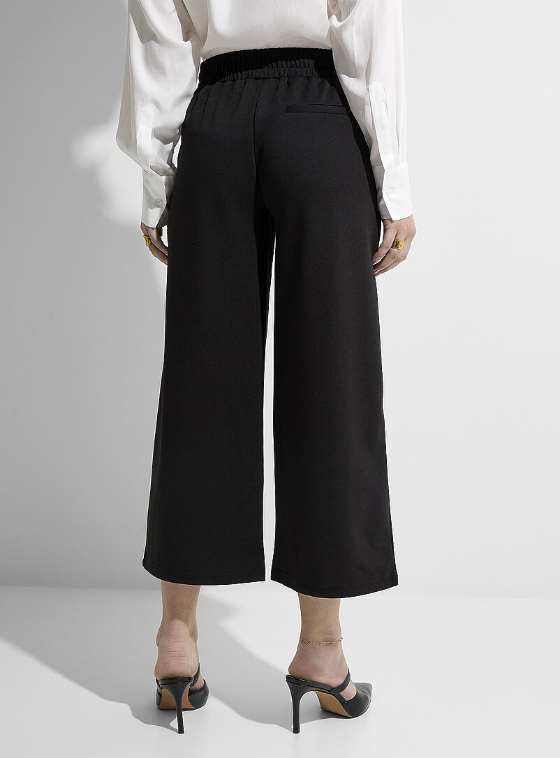 ICHI Light blue Structured jersey pleated cropped pant for women