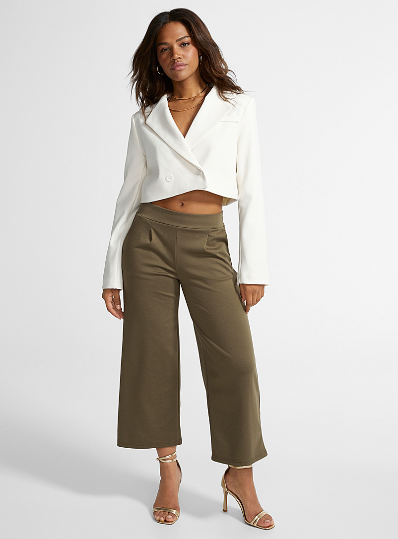 ICHI Green Structured jersey cropped pant for women