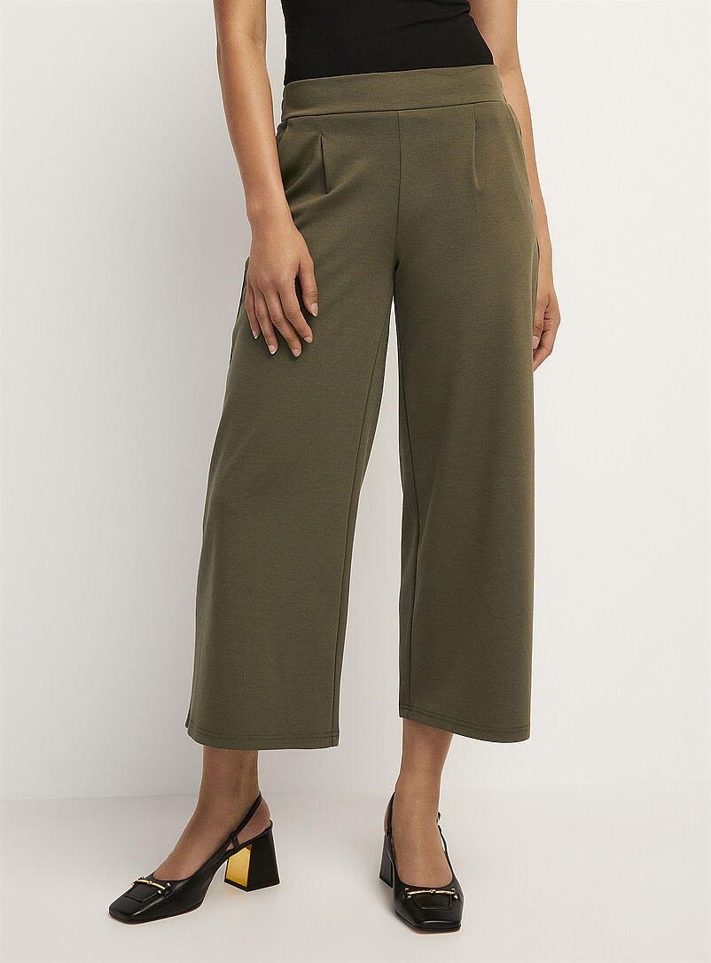 ICHI Light blue Structured jersey pleated cropped pant for women
