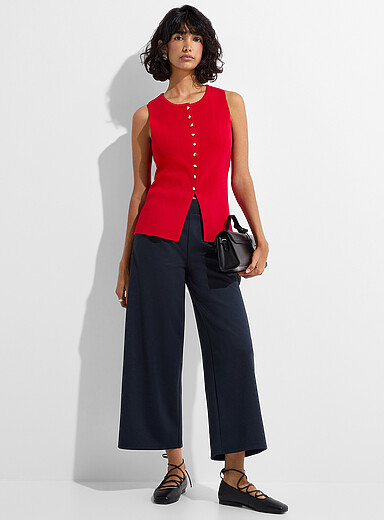 Structured jersey pleated cropped pant