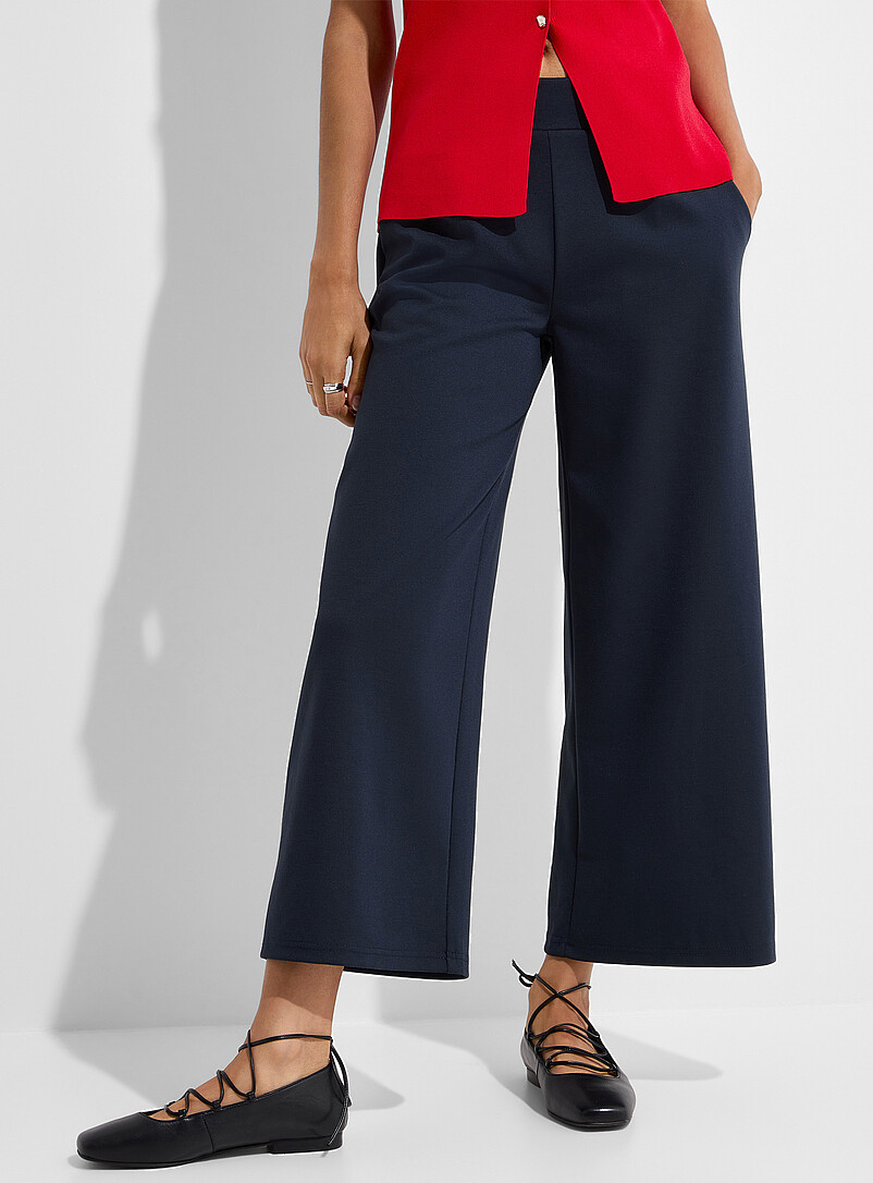 ICHI Light blue Structured jersey pleated cropped pant for women