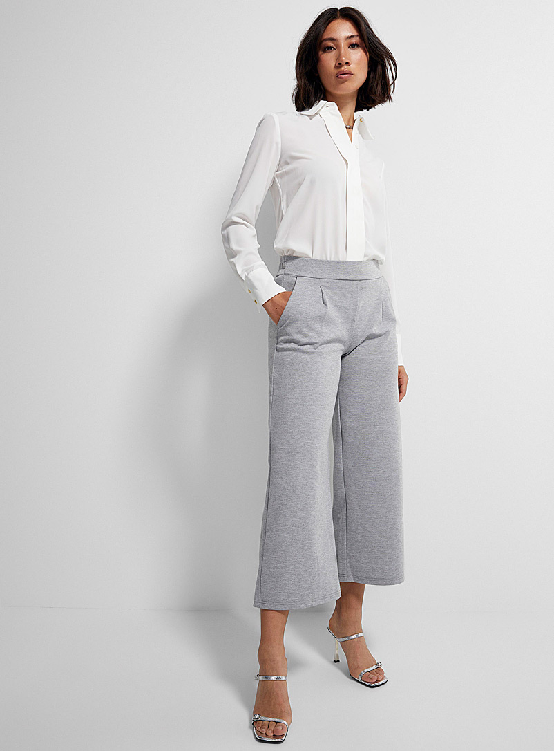 ICHI Grey Structured jersey cropped pant for women