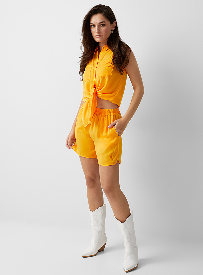 ICHI Yellow Satiny mango shorts for women