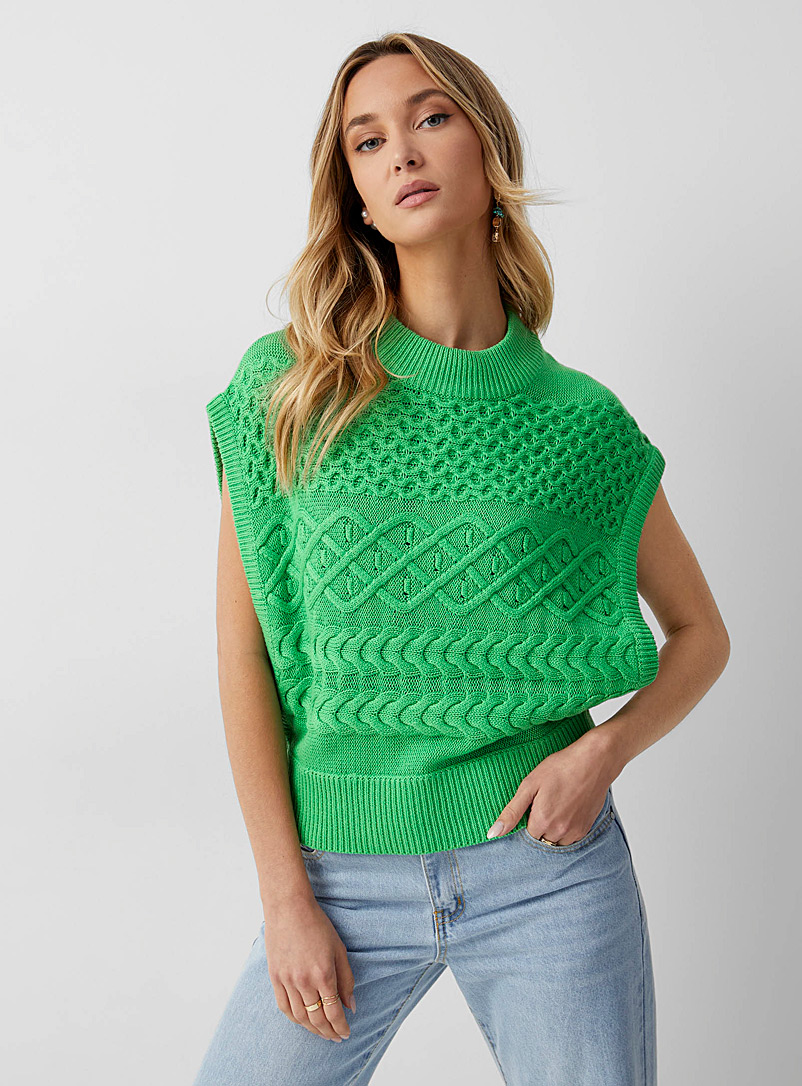 ICHI Green  Cable-knit mock-neck sweater vest for women