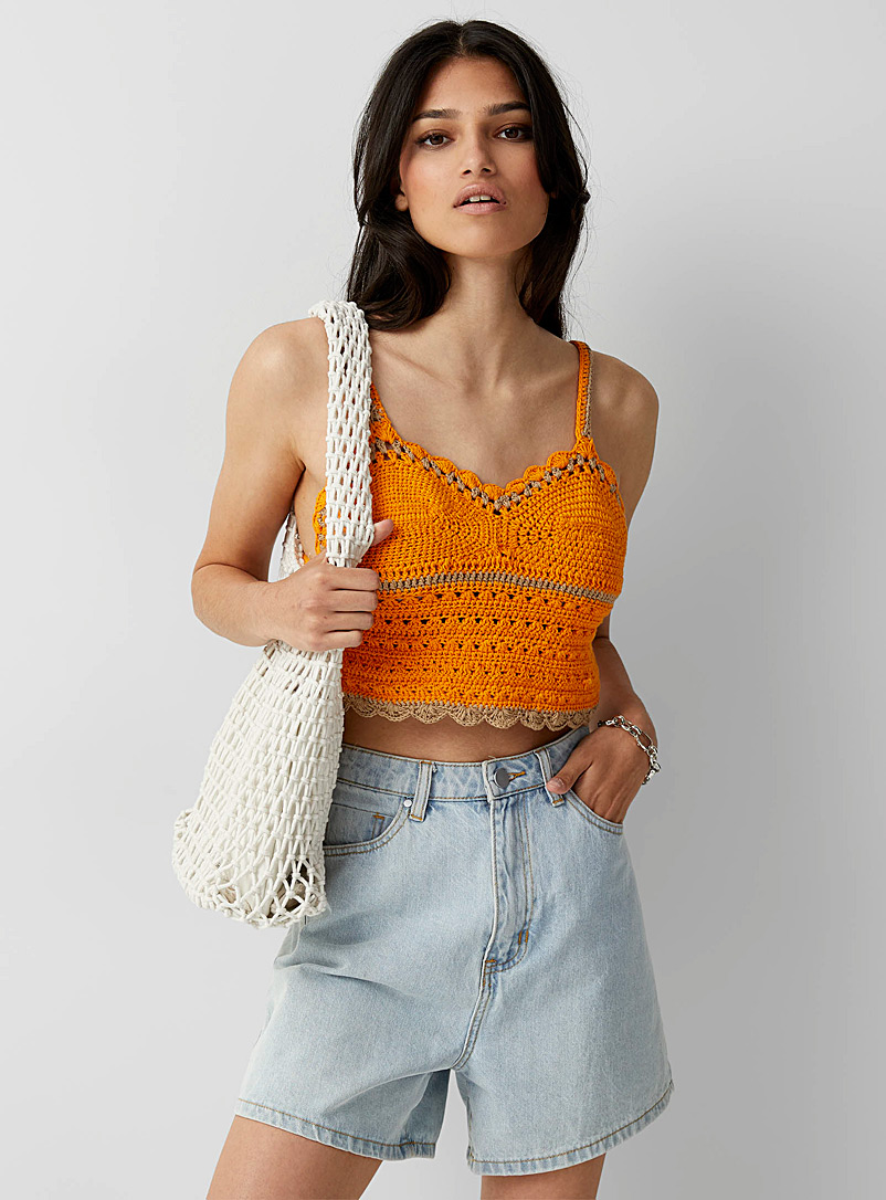 ICHI Orange Mandarin crochet cami for women