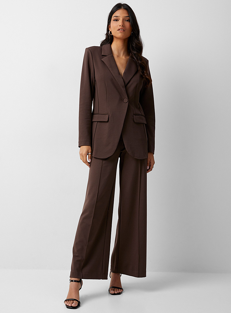 ICHI Brown Soft brown wide-leg jersey pant for women