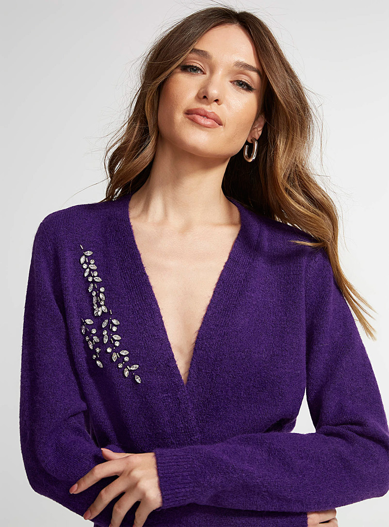 ICHI Purple Jewel leaves belted cardigan for women