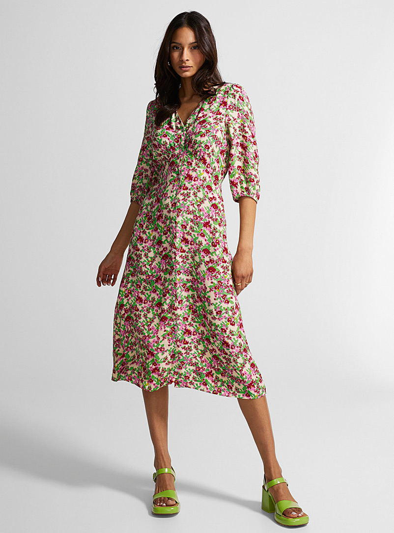 ICHI Assorted Floral pattern chiffon midi dress for women