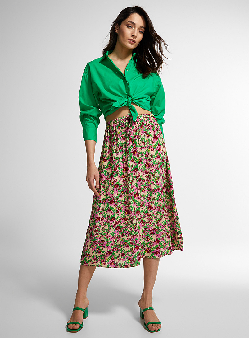 ICHI Assorted Floral print chiffon midi skirt for women