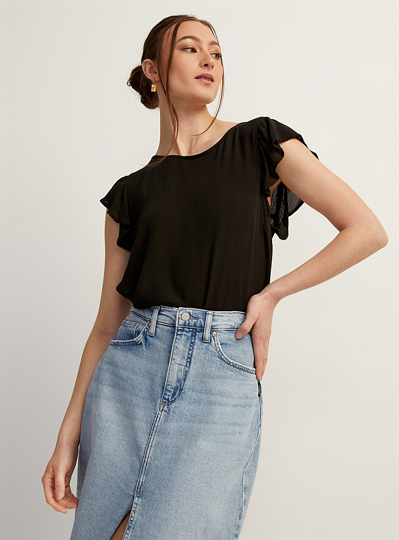 Ichi Karima one-shoulder blouse black
