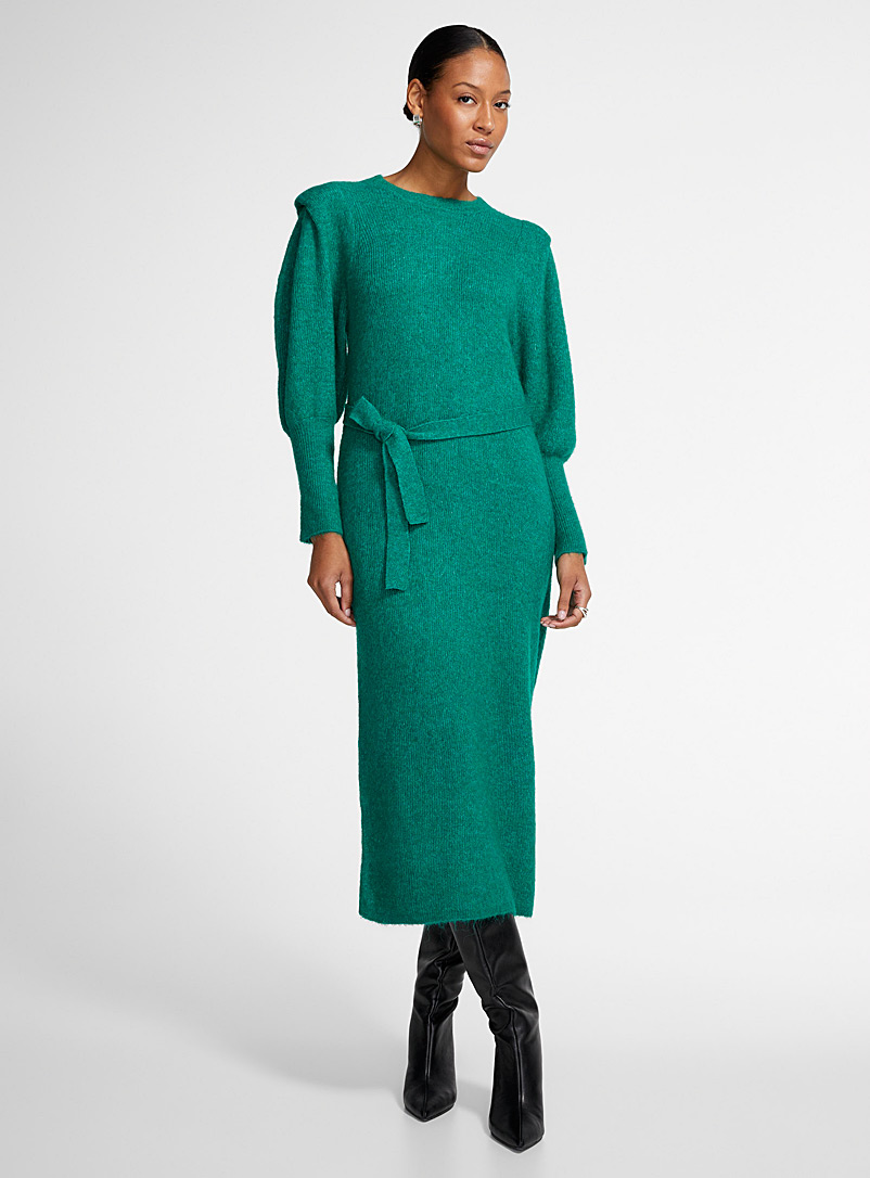 ICHI Kelly Green Long wool and mohair knit dress for women