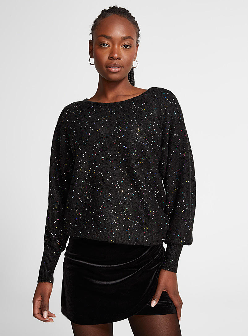 ICHI Black Multicoloured sequins boat collar sweater for women
