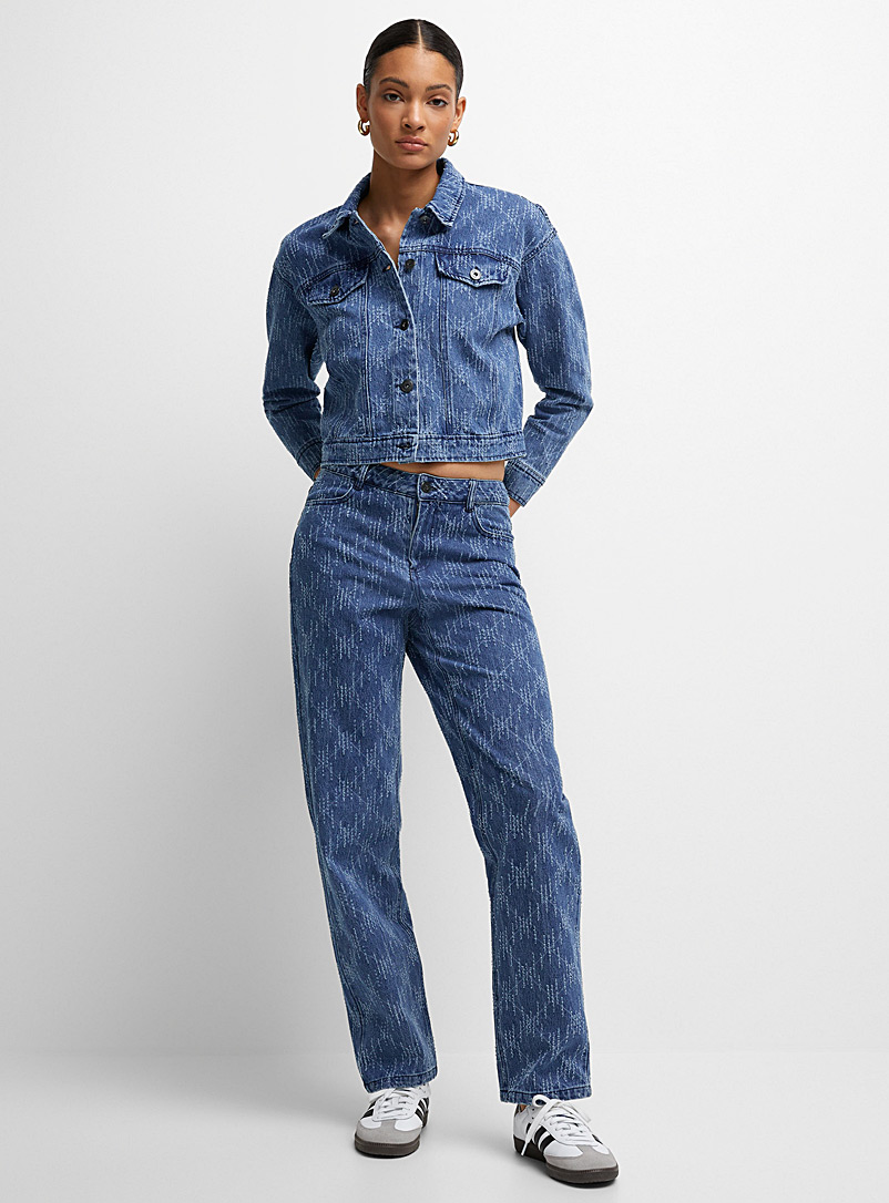 ICHI: Le jean droit hachures texturées Bleu pour femme