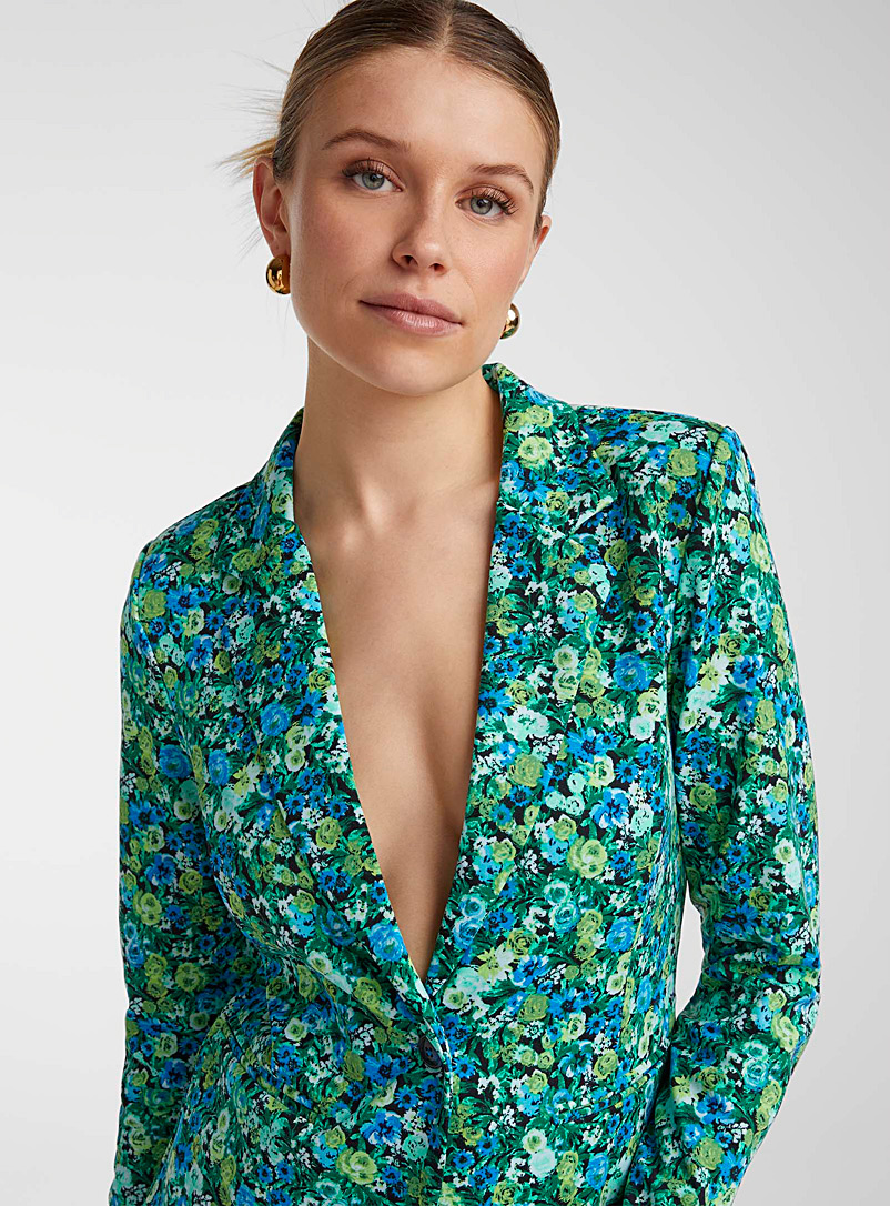 ICHI Patterned Blue Blue-green flowers blazer for women