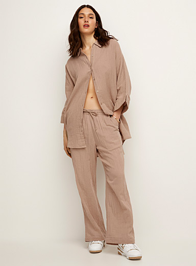 Thick crepe pleated wide-leg pant