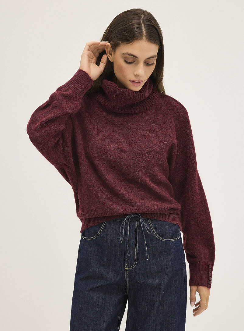 Pull Col Roulé Femme 3 Suisse Couleur Grenat Taille L - Occasion Très Bon état, En Laine