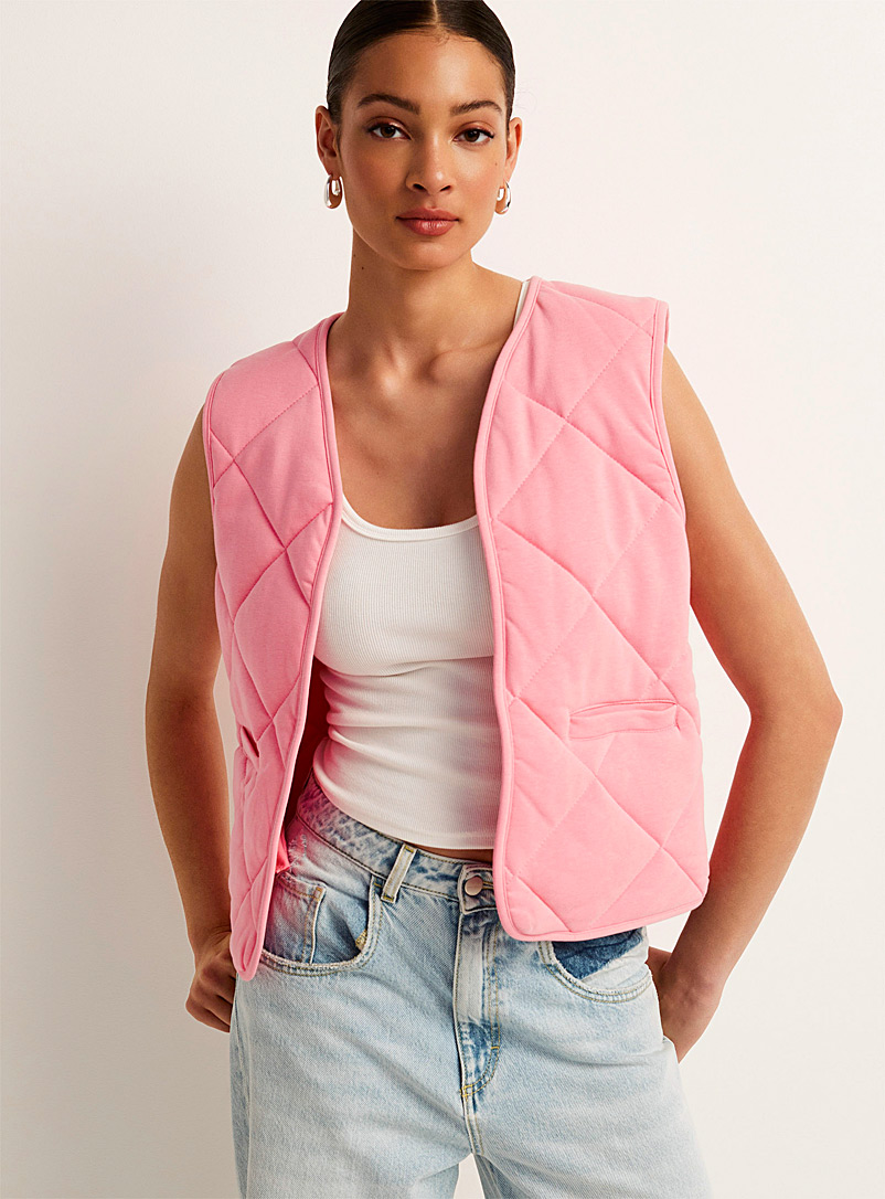 ICHI Pink Muted pink sleeveless quilted jacket for women