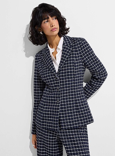 veste de tailleur chanel 36 s en laine tweed carreaux