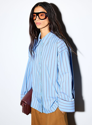 ICHI Patterned Blue Lulao loose striped shirt for women
