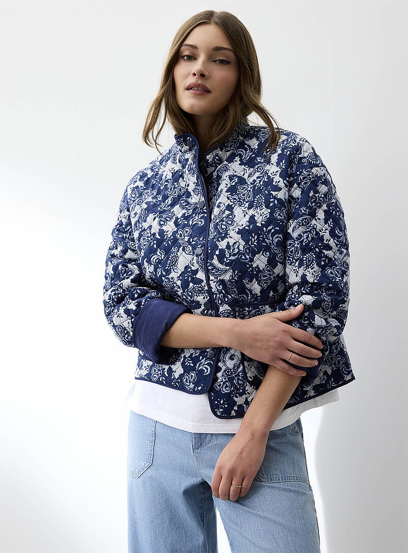 YILKOO Veste Matelassée Légère Femme Imprimé Vintage Floral - Doudoune Courte Élégante