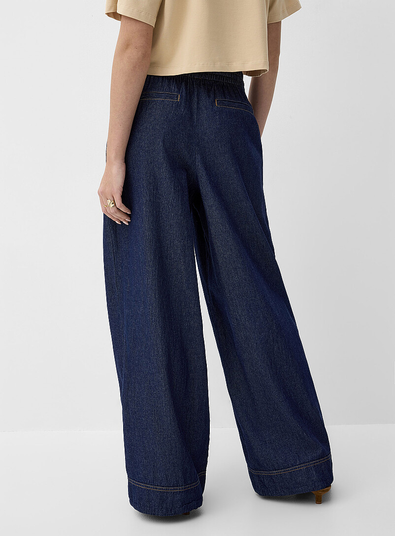 Dark lightweight denim drawcord waist wide-leg pant | ICHI | Shop
