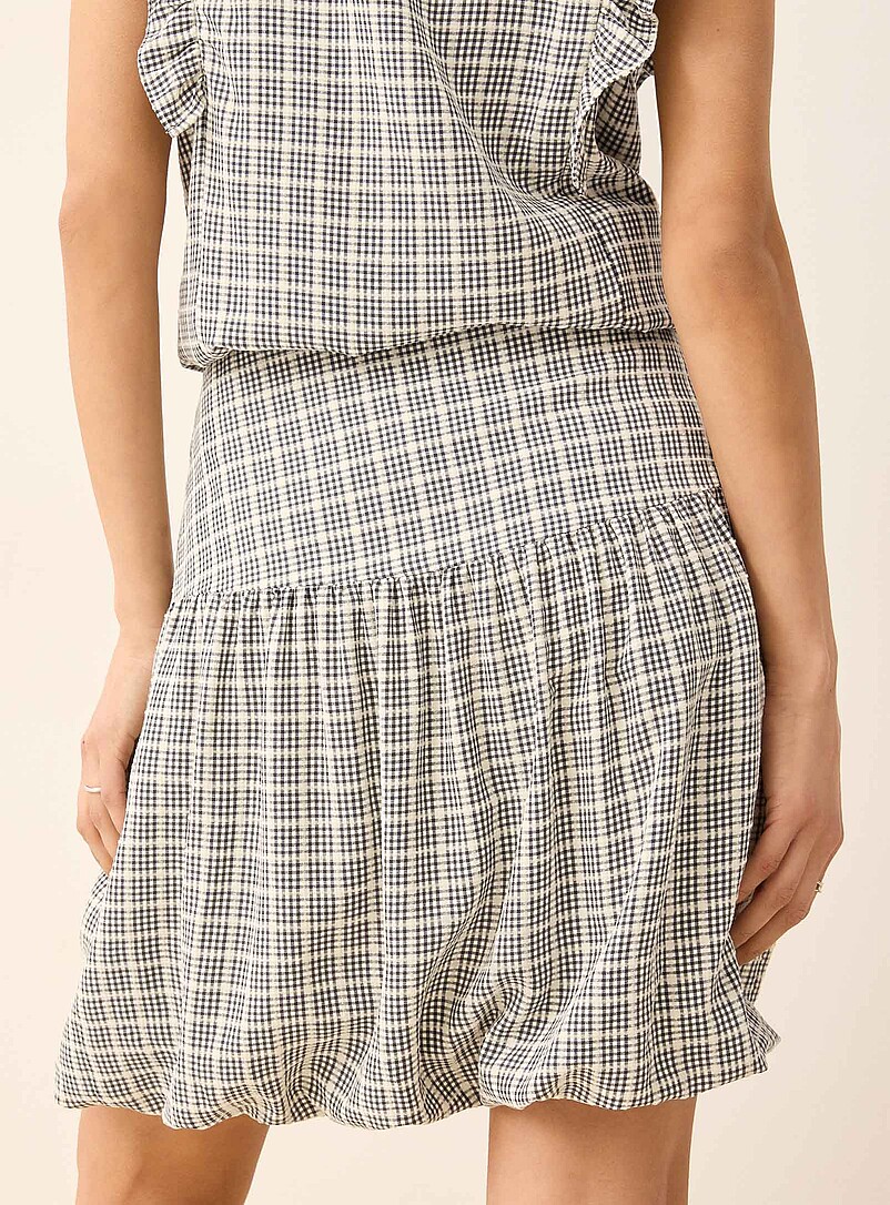 ICHI Patterned Blue Checkered bubble miniskirt for women