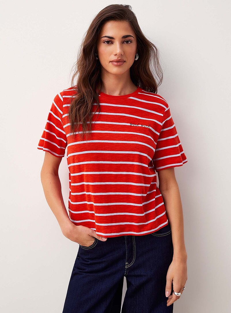 Small embroidery striped red T-shirt | ICHI | | Simons