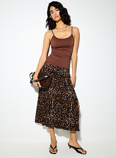Slit printed midi skirt
