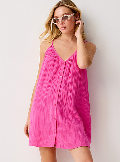 Pure cotton gauze button-down minidress