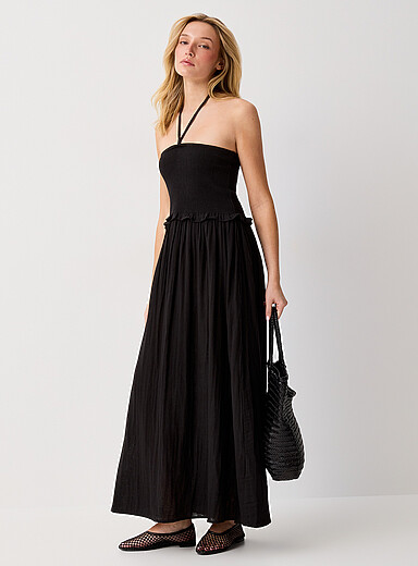 Pure cotton gauze smocked tube maxi dress